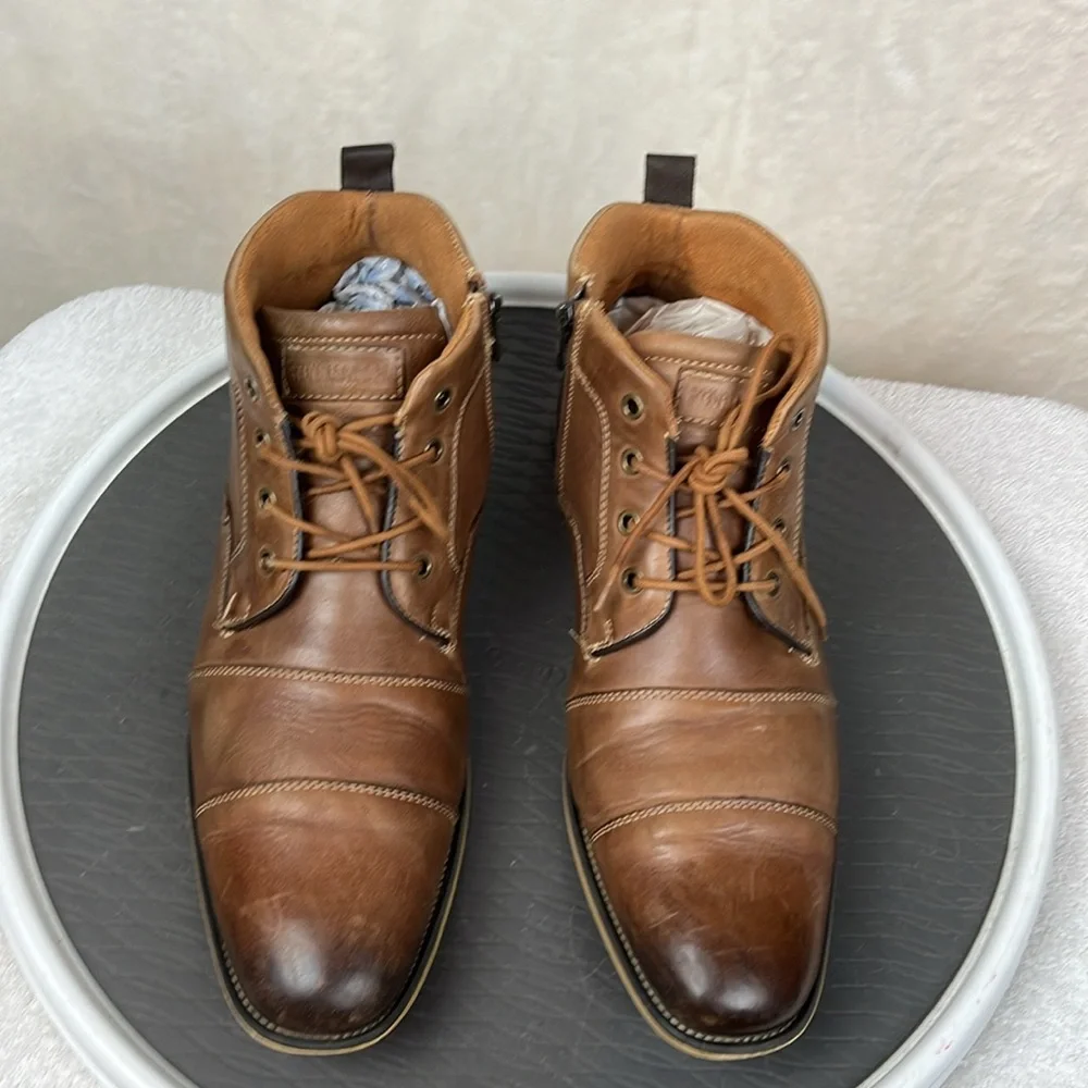 Steve Madden Johnnie Brown Leather Lace Side Zip Mens Dress Chukka Boots